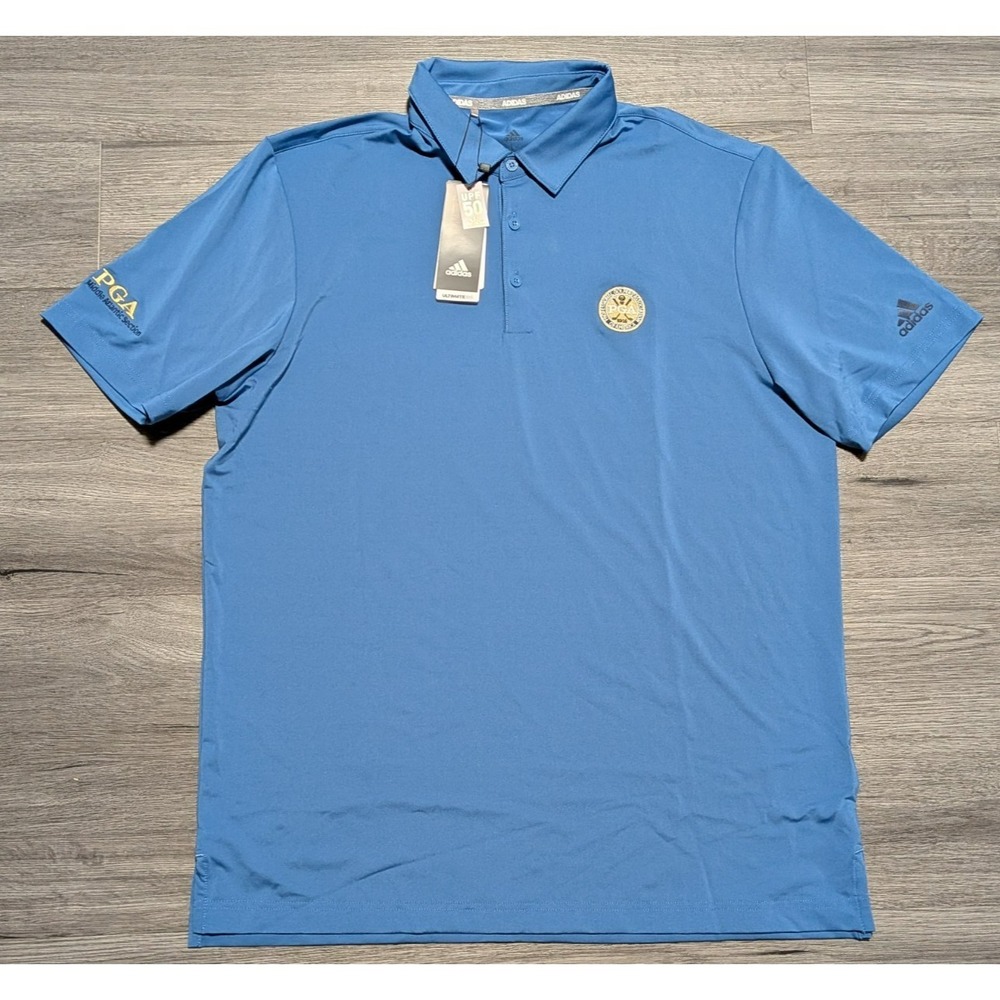 NWT Adidas Mens Blue Ultimate 365 PGA Embroidered UPF 50 Golf Polo Size Large